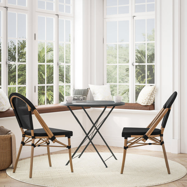 Black/Natural Frame |#| All-Weather Commercial Paris Chair with Natural Aluminum Frame-Black