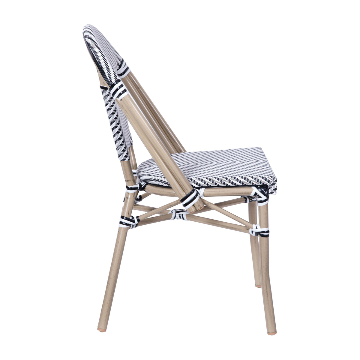 Black & White/Light Natural Frame |#| All-Weather Commercial Paris Chair with Light Natural Aluminum Frame-Black/White