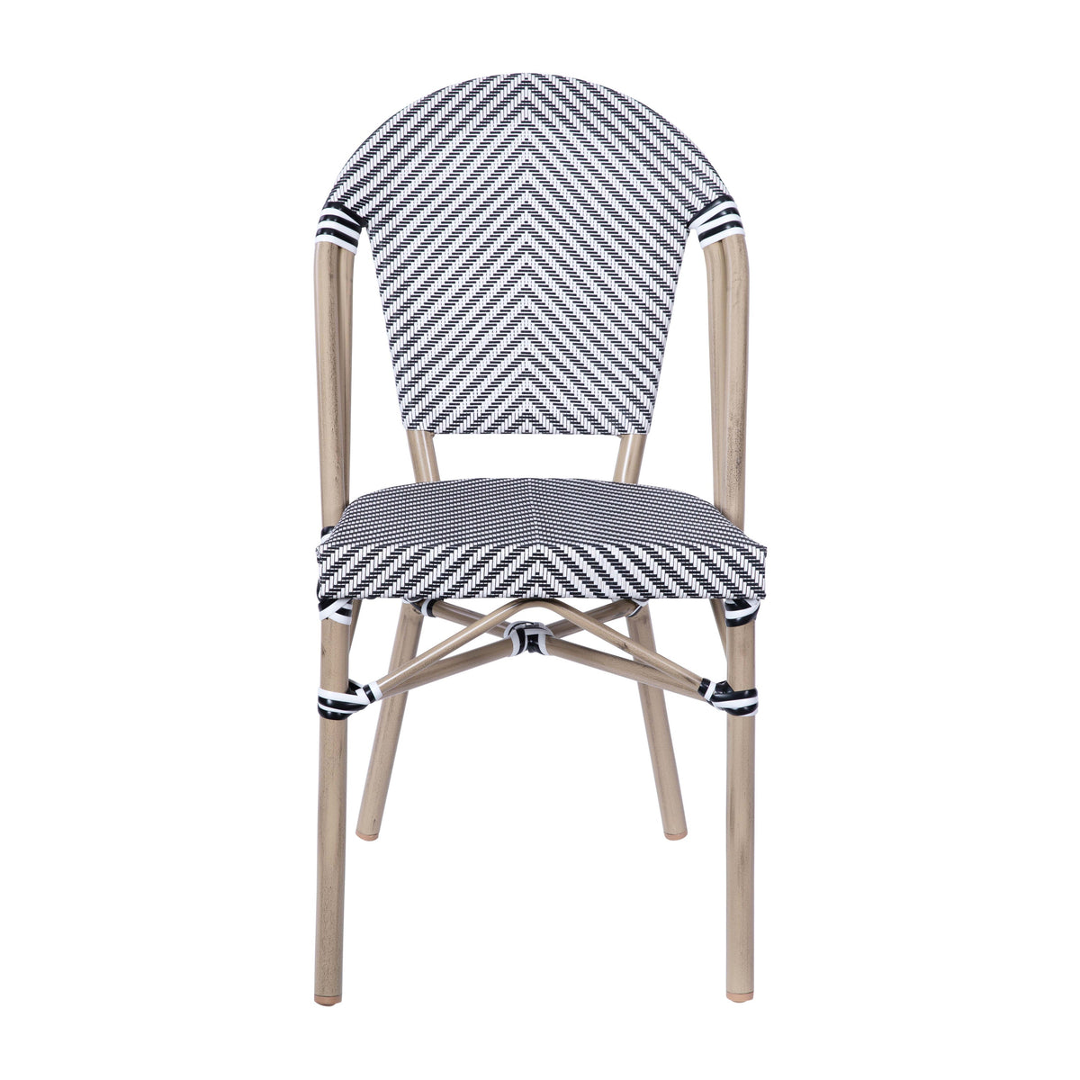 Black & White/Light Natural Frame |#| All-Weather Commercial Paris Chair with Light Natural Aluminum Frame-Black/White