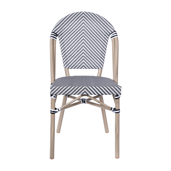 Black & White/Light Natural Frame |#| All-Weather Commercial Paris Chair with Light Natural Aluminum Frame-Black/White