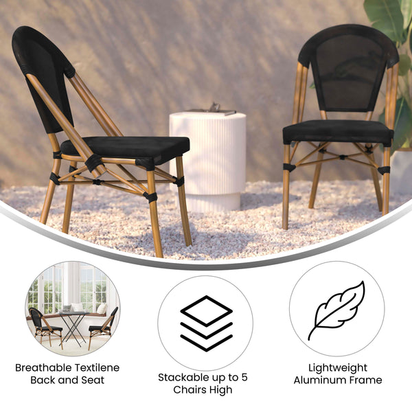 Black/Natural Frame |#| All-Weather Commercial Paris Chair with Natural Aluminum Frame-Black