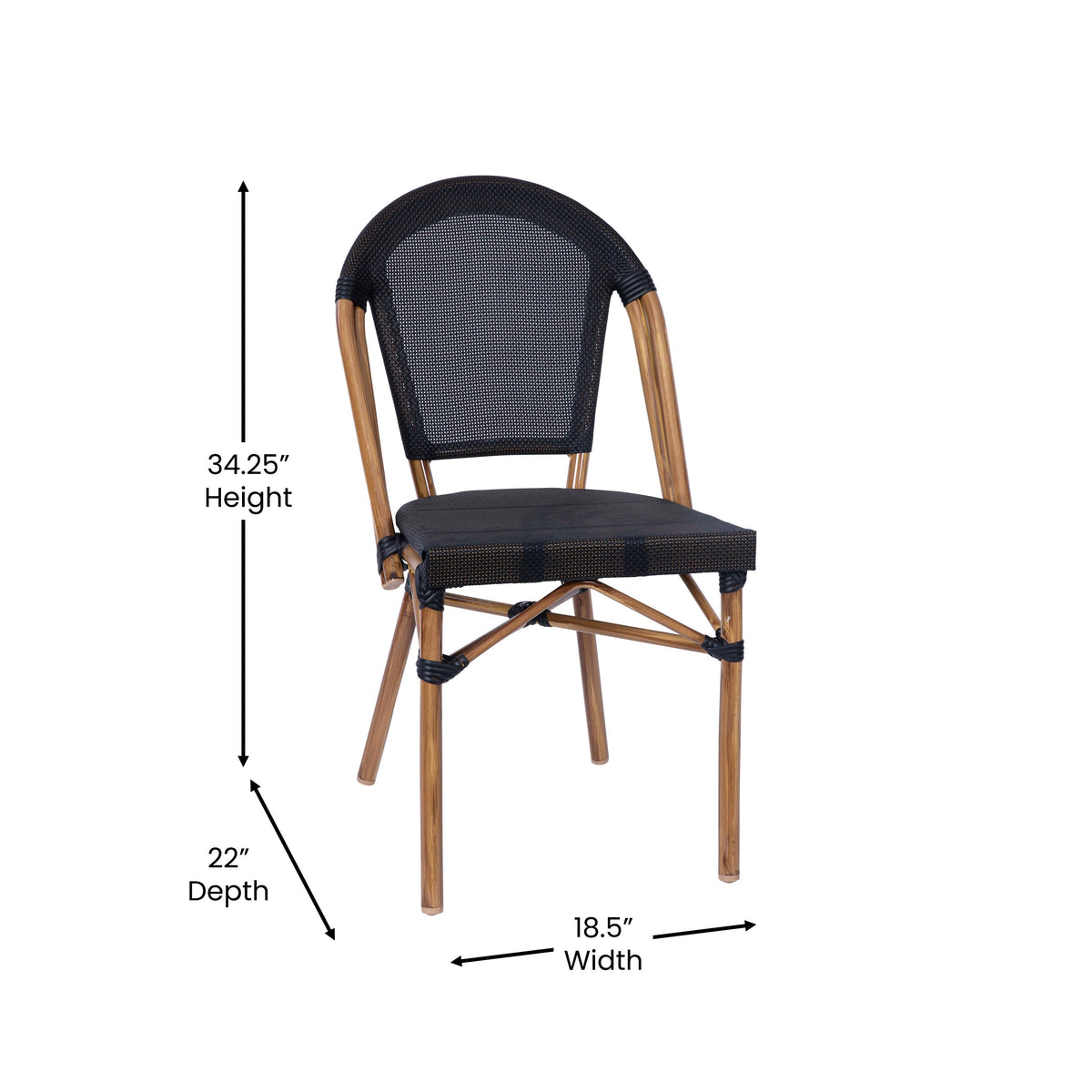Black/Natural Frame |#| All-Weather Commercial Paris Chair with Natural Aluminum Frame-Black