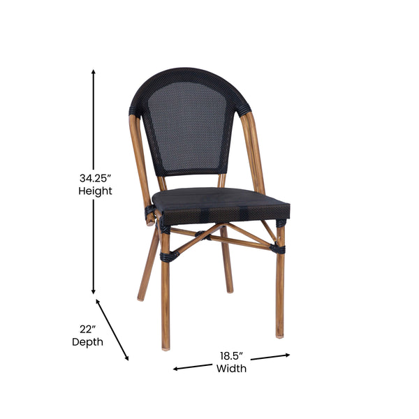 Black/Natural Frame |#| All-Weather Commercial Paris Chair with Natural Aluminum Frame-Black