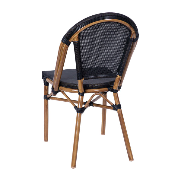 Black/Natural Frame |#| All-Weather Commercial Paris Chair with Natural Aluminum Frame-Black