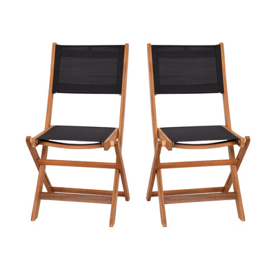 Martindale Indoor/Outdoor Folding Acacia Wood Patio Bistro Chairs with X Base Frame and Textilene Back and Seat, Set of 2 - View 1