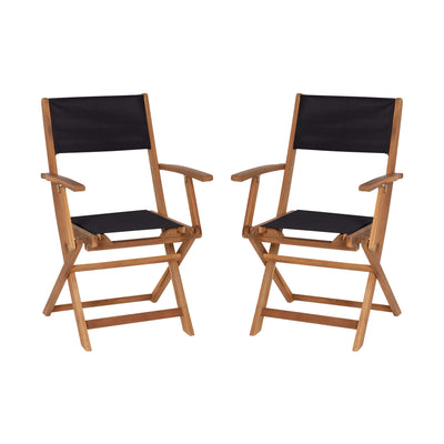 Martindale Indoor/Outdoor Folding Acacia Wood Patio Bistro Chairs with X Base Frame with Arms and Textilene Back and Seat, Set of 2 - View 1