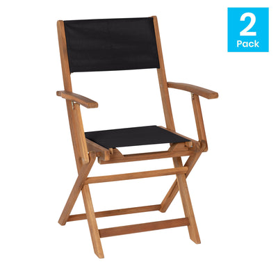 Martindale Indoor/Outdoor Folding Acacia Wood Patio Bistro Chairs with X Base Frame with Arms and Textilene Back and Seat, Set of 2 - View 2