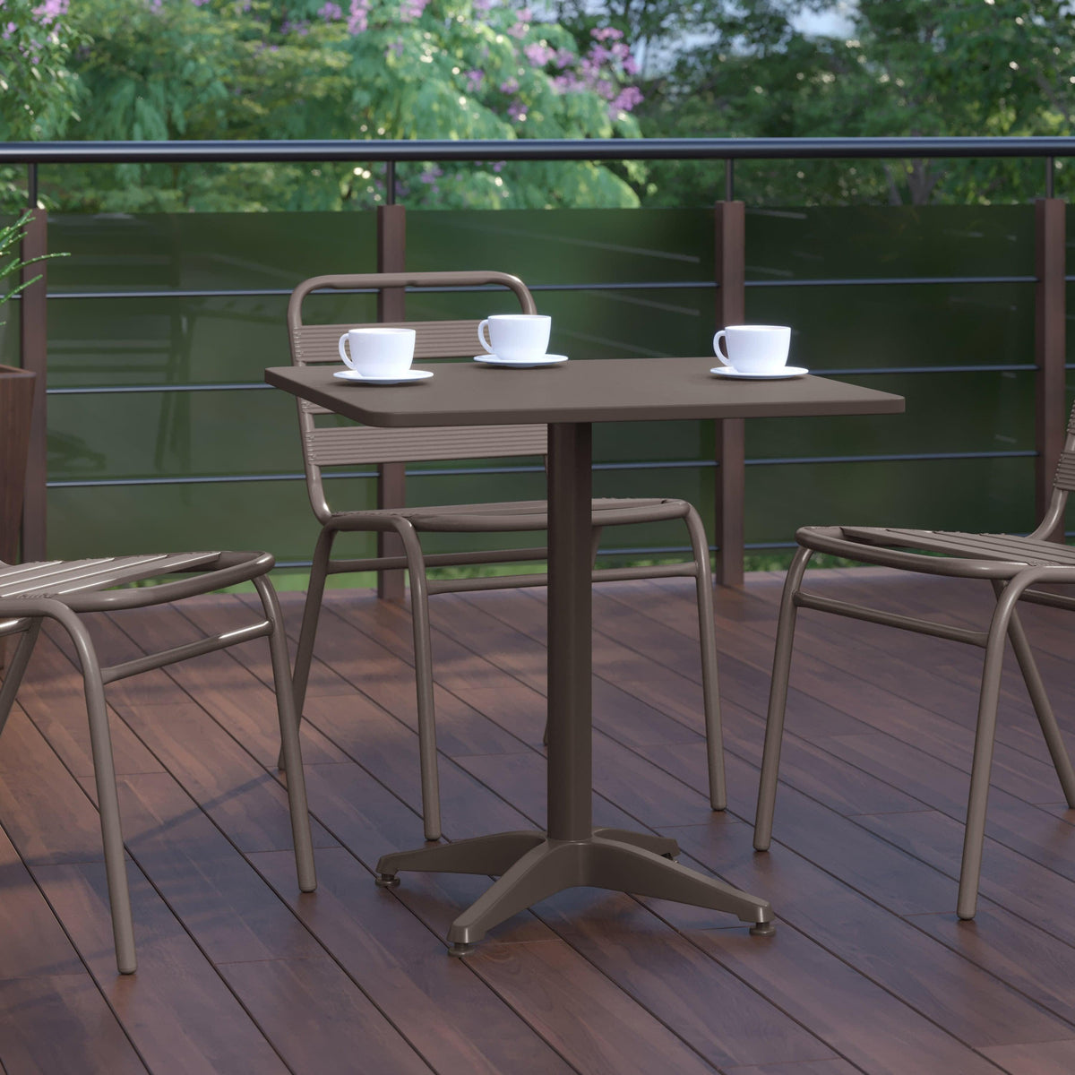 Bronze |#| 27.5inch Square Metal Smooth Top Indoor-Outdoor Table with Base - Bronze