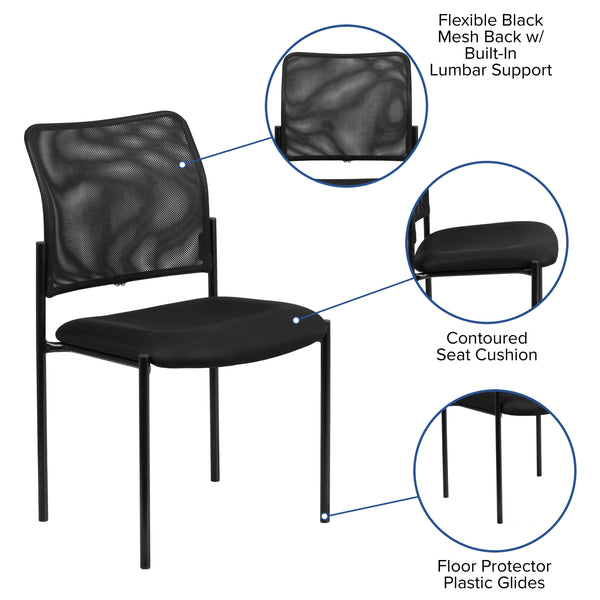 Comfort Black Mesh Stackable Steel Side Chair - Reception Seating - Guest Chair