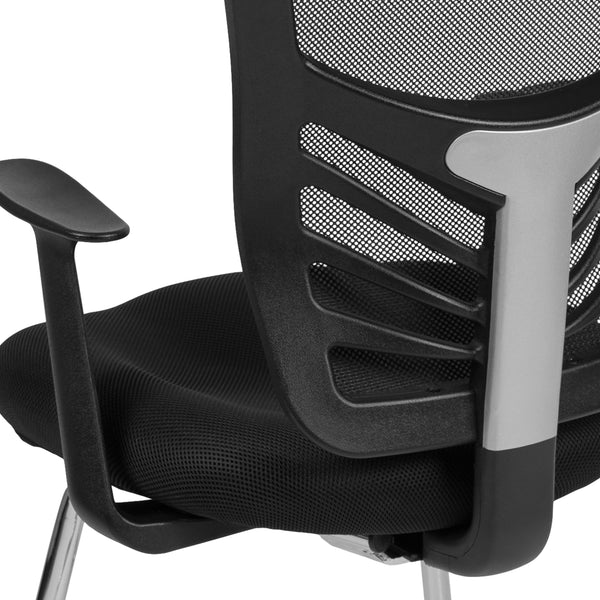 Black Mesh Side Reception Chair with Chrome Sled Base - Conference Room Chair