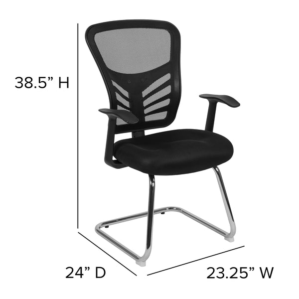 Black Mesh Side Reception Chair with Chrome Sled Base - Conference Room Chair