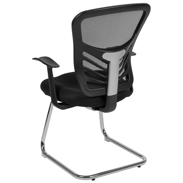 Black Mesh Side Reception Chair with Chrome Sled Base - Conference Room Chair