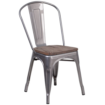 Metal Stackable Chair with Wood Seat