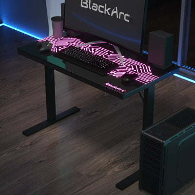 MetriX 7 Gaming Desk with Circuit Board Inspired LED Lighted Top, 43" Gaming Computer PC Desk with Remote Controlled LED Lights - View 2