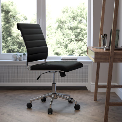Mid-Back Armless LeatherSoft Contemporary Ribbed Executive Swivel Office Chair - View 2