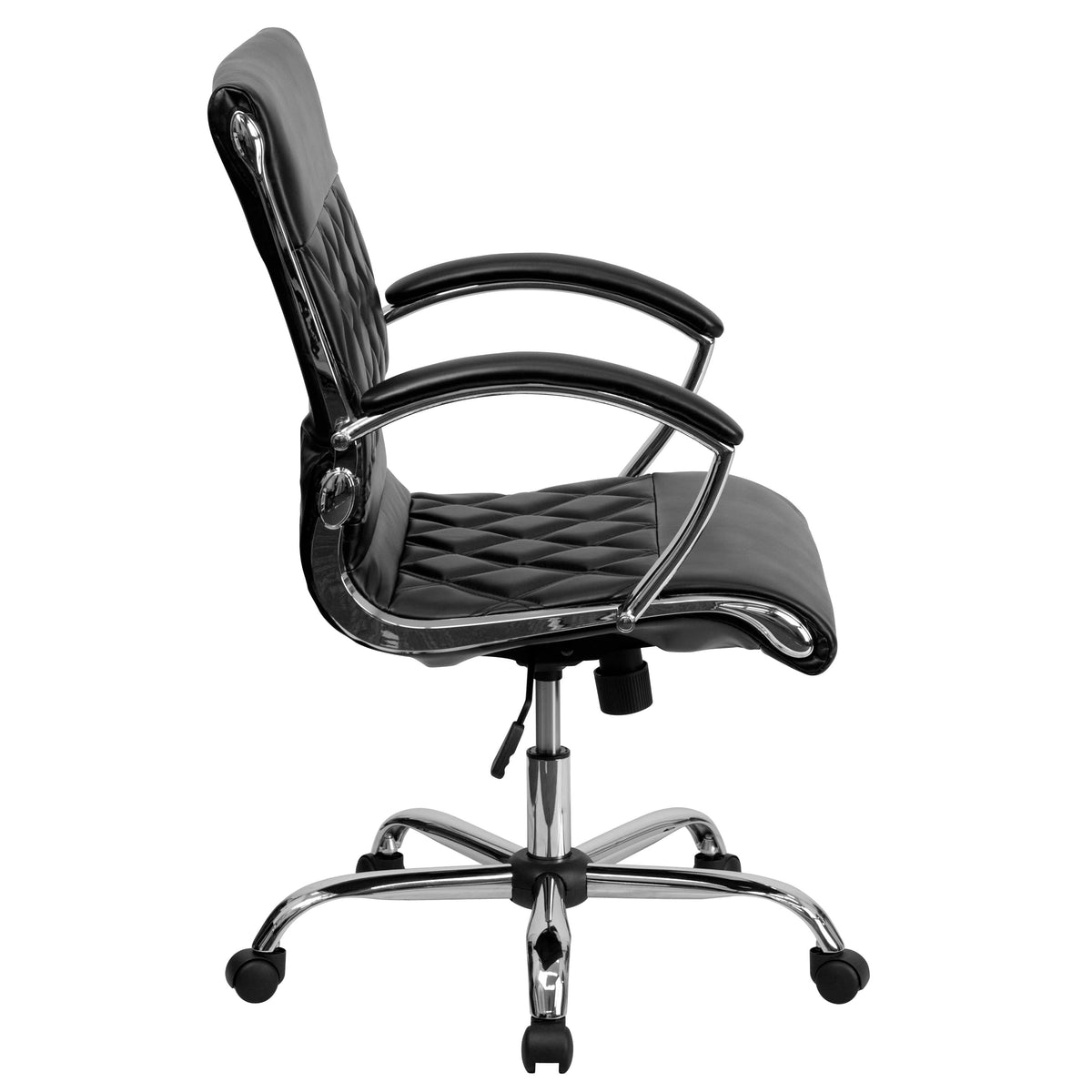 Black |#| Mid-Back Designer Black LeatherSoft Executive Swivel Office Chair w/Chrome Base