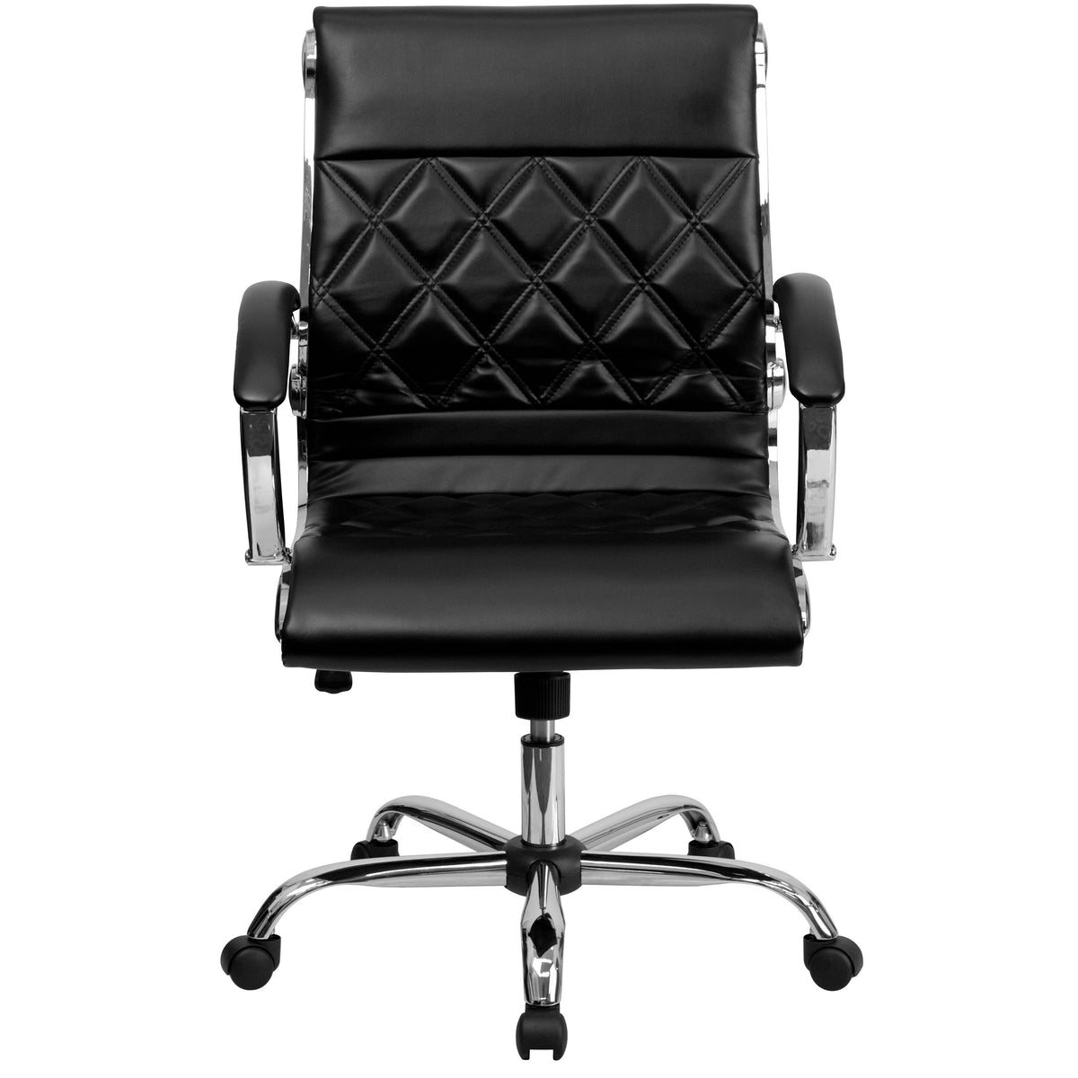 Black |#| Mid-Back Designer Black LeatherSoft Executive Swivel Office Chair w/Chrome Base