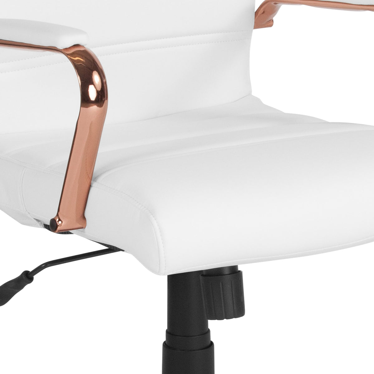 White LeatherSoft/Rose Gold Frame |#| Mid-Back White LeatherSoft Executive Swivel Office Chair - Rose Gold Frame/Arms