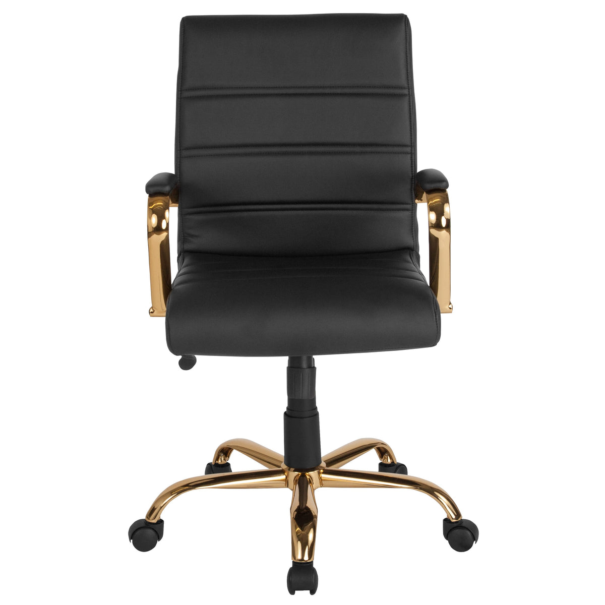 Black LeatherSoft/Gold Frame |#| Mid-Back Black LeatherSoft Executive Swivel Office Chair with Gold Frame/Arms