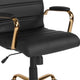 Black LeatherSoft/Gold Frame |#| Mid-Back Black LeatherSoft Executive Swivel Office Chair with Gold Frame/Arms