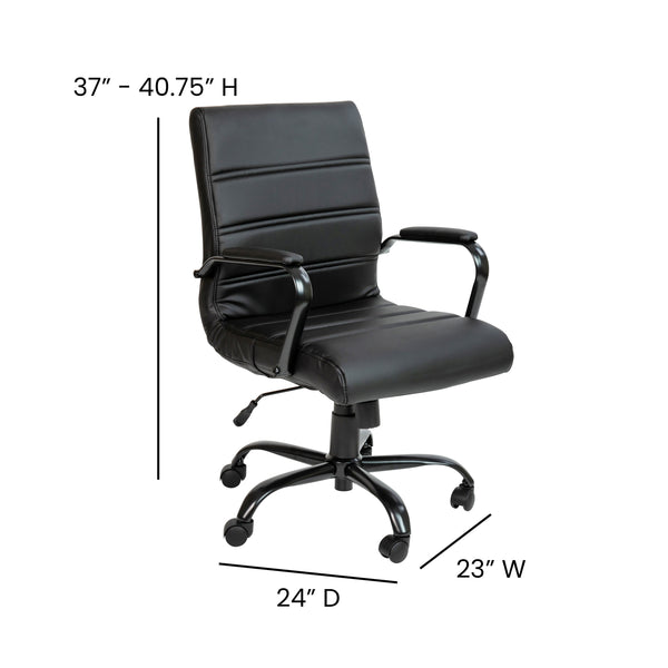 Black LeatherSoft/Black Frame |#| Mid-Back Black LeatherSoft Executive Swivel Office Chair with Black Frame/Arms