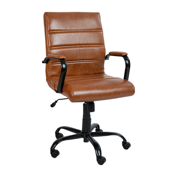 Brown LeatherSoft/Black Frame |#| Mid-Back Brown LeatherSoft Executive Swivel Office Chair with Black Frame/Arms