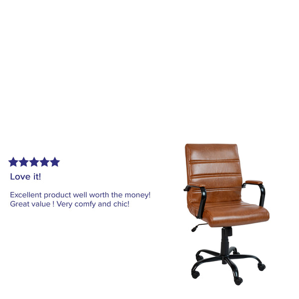 Brown LeatherSoft/Black Frame |#| Mid-Back Brown LeatherSoft Executive Swivel Office Chair with Black Frame/Arms