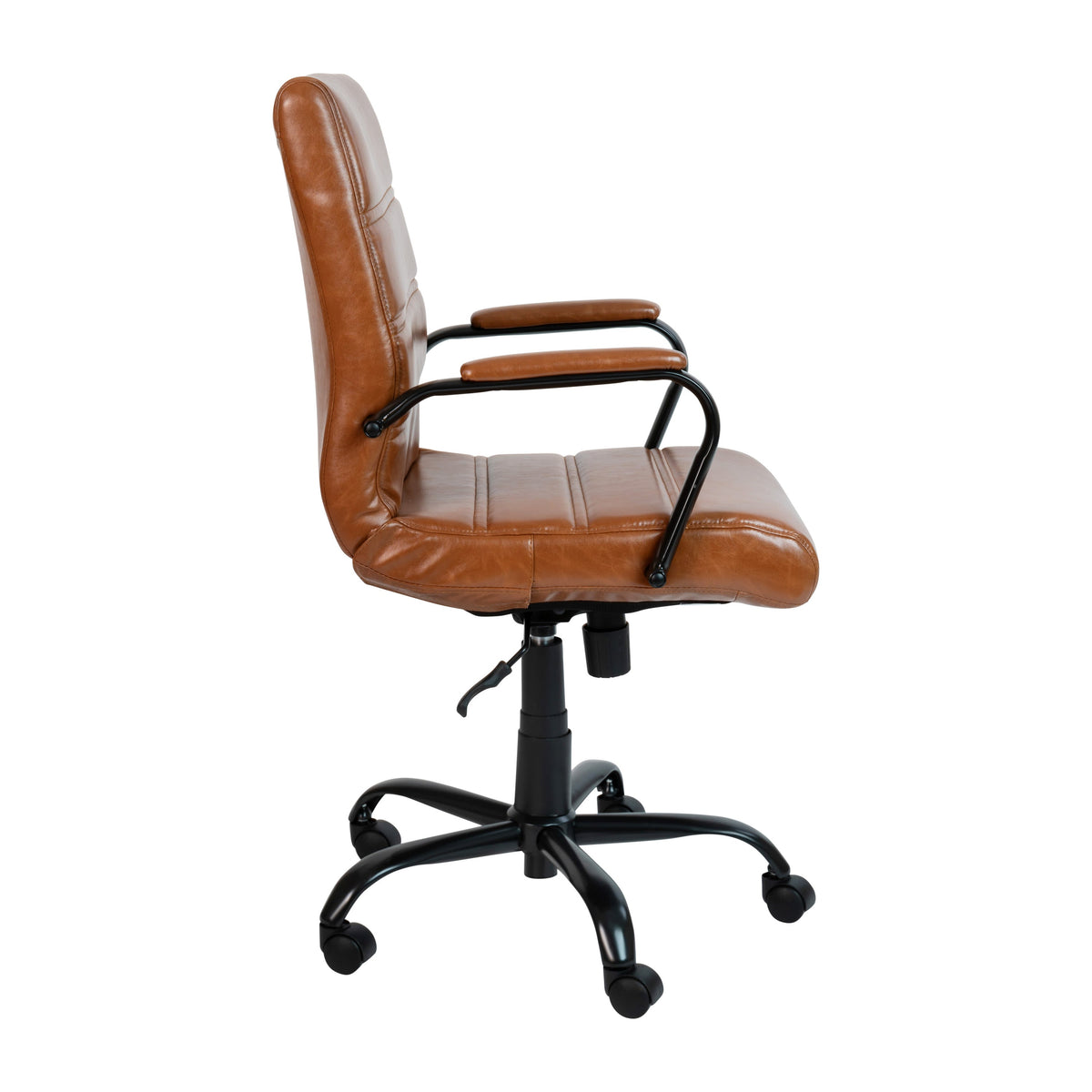 Brown LeatherSoft/Black Frame |#| Mid-Back Brown LeatherSoft Executive Swivel Office Chair with Black Frame/Arms