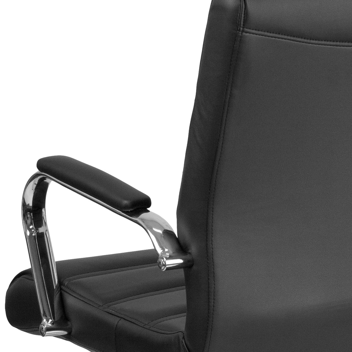 Black LeatherSoft/Chrome Frame |#| Mid-Back Black LeatherSoft Executive Swivel Office Chair with Chrome Frame/Arms