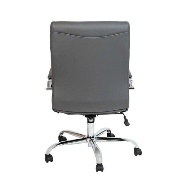 Gray LeatherSoft/Chrome Frame |#| Mid-Back Gray LeatherSoft Executive Swivel Office Chair with Chrome Frame/Arms