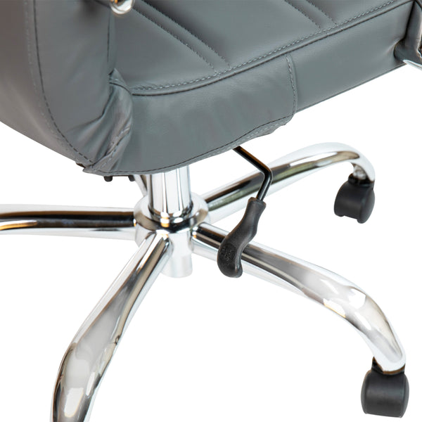 Gray LeatherSoft/Chrome Frame |#| Mid-Back Gray LeatherSoft Executive Swivel Office Chair with Chrome Frame/Arms