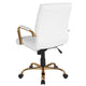 White LeatherSoft/Gold Frame |#| Mid-Back White LeatherSoft Executive Swivel Office Chair with Gold Frame/Arms