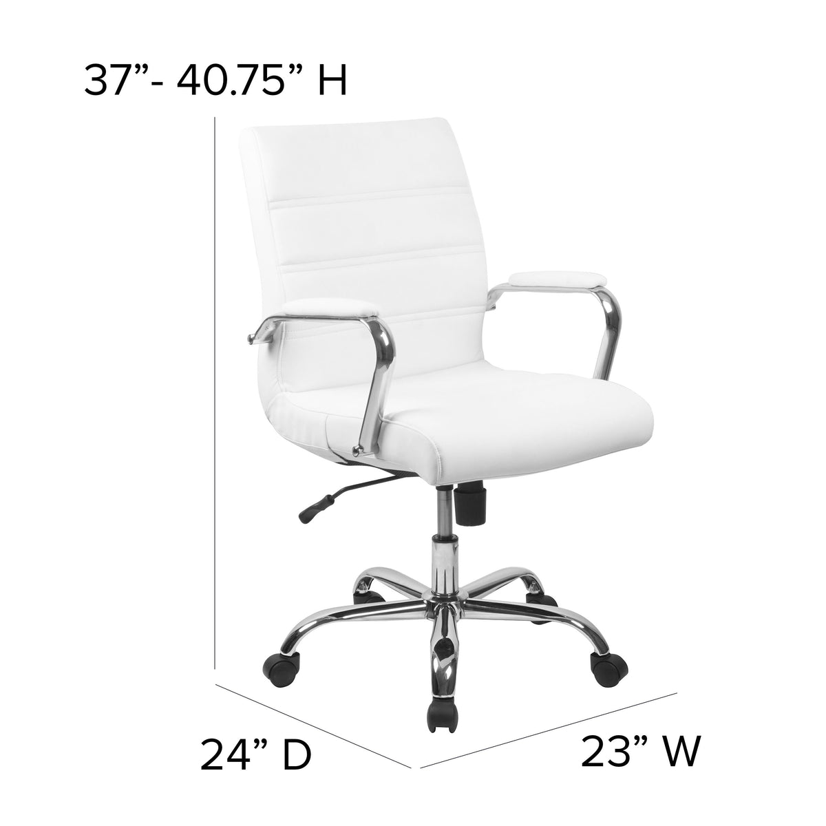 White LeatherSoft/Chrome Frame |#| Mid-Back White LeatherSoft Executive Swivel Office Chair with Chrome Frame/Arms