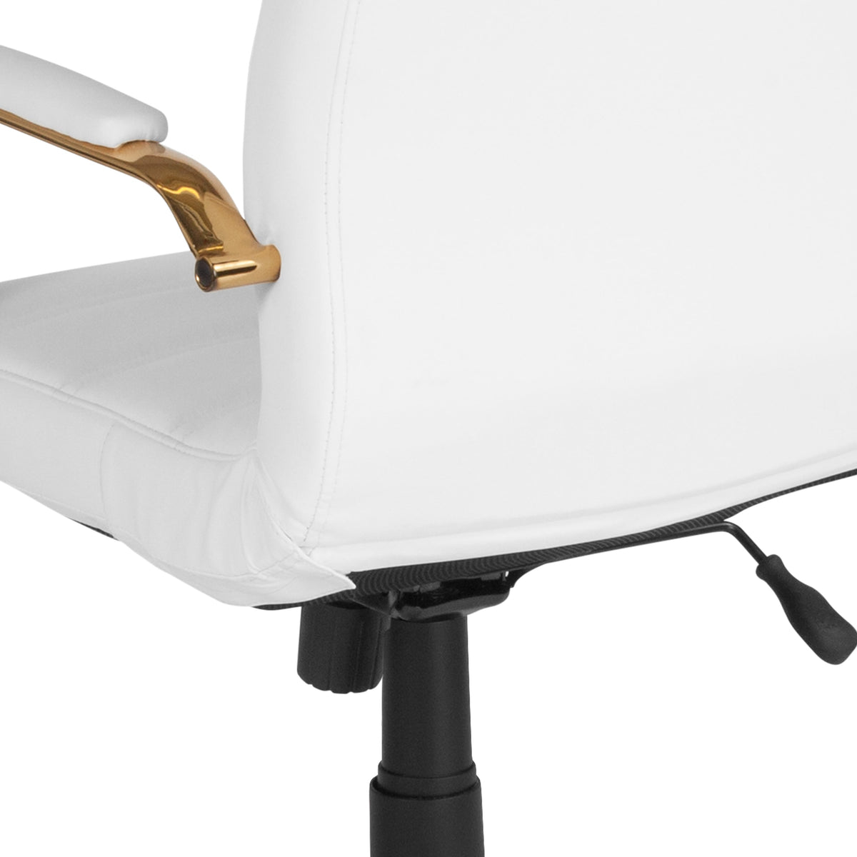 White LeatherSoft/Gold Frame |#| Mid-Back White LeatherSoft Executive Swivel Office Chair with Gold Frame/Arms