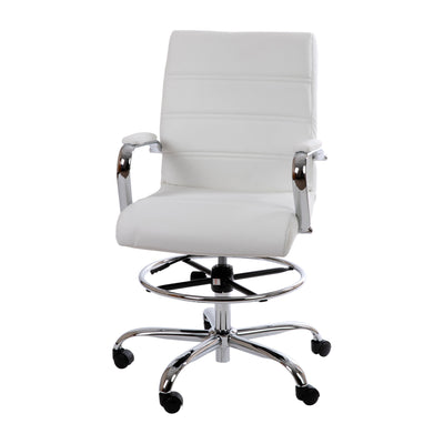 Mid-Back LeatherSoft Drafting Chair with Adjustable Foot Ring and Chrome Base