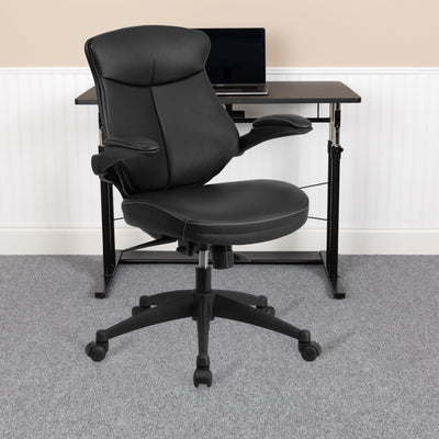 Mid-Back LeatherSoft Executive Swivel Ergonomic Office Chair with Back Angle Adjustment and Flip-Up Arms