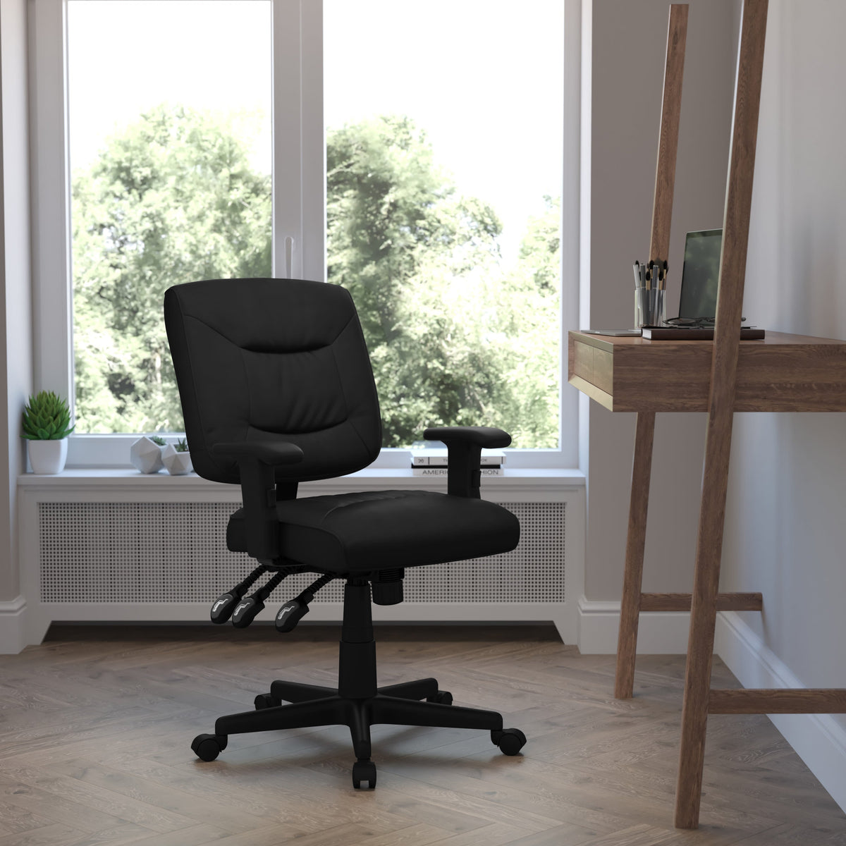 Mid-Back Black LeatherSoft Multifunction Swivel Ergonomic Task Office Chair