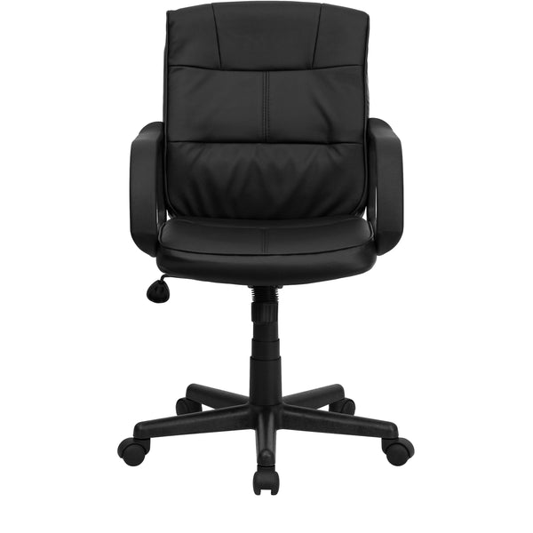 Mid-Back Black LeatherSoft Swivel Task Office Chair with Arms - Home Office