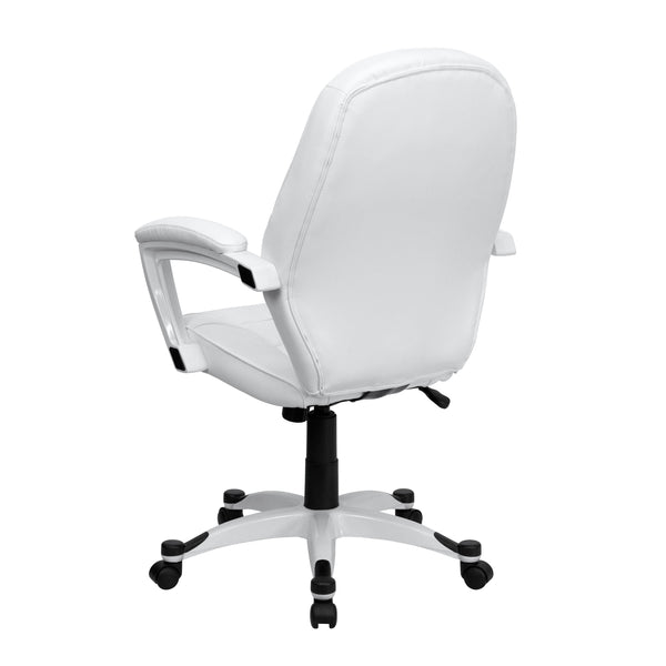 Mid-Back White LeatherSoft Tapered Back Executive Swivel Office Chair with Arms