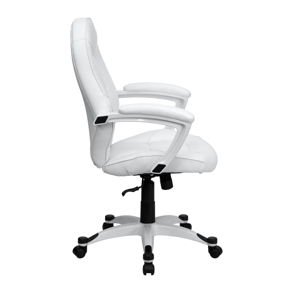 Mid-Back White LeatherSoft Tapered Back Executive Swivel Office Chair with Arms