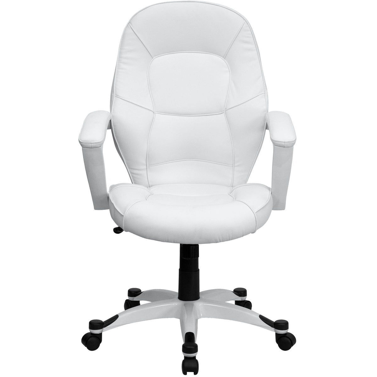 Mid-Back White LeatherSoft Tapered Back Executive Swivel Office Chair with Arms