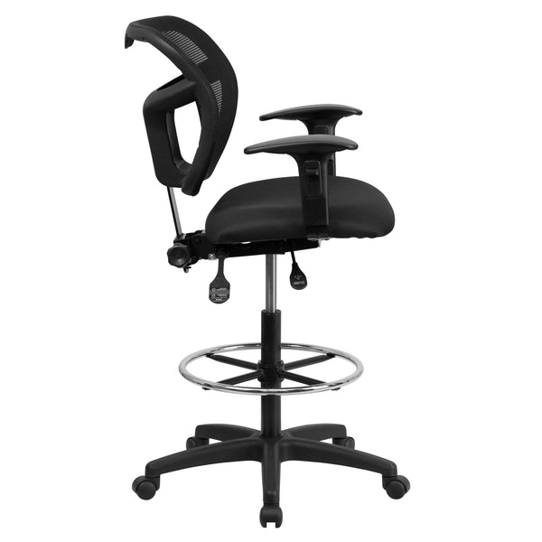Black |#| Mid-Back Black Mesh Drafting Chair with Back Height Adjustment & Adjustable Arms