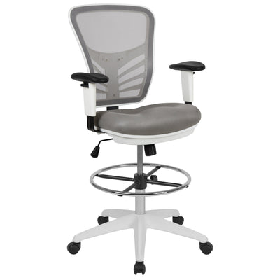 Mid-Back Mesh Ergonomic Drafting Chair with Adjustable Chrome Foot Ring, Adjustable Arms