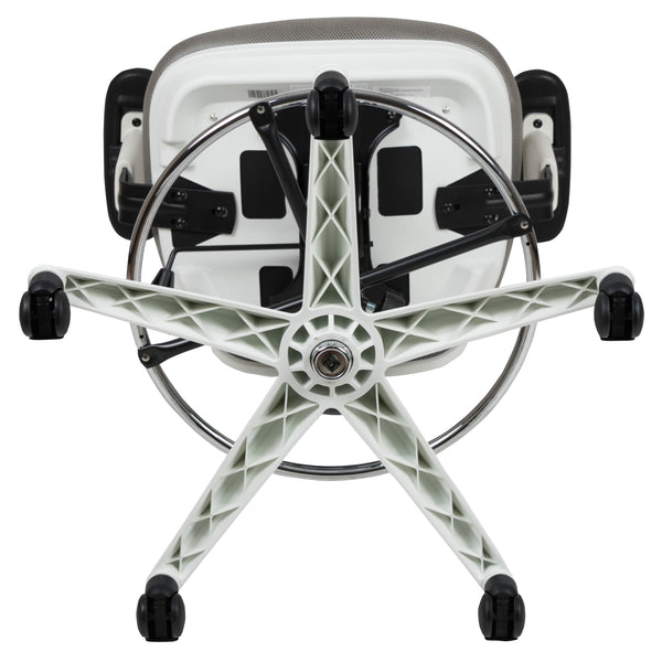 Light Gray Mesh/White Frame |#| Mid-Back Gray Mesh Ergonomic Drafting Chair/White Frame - Adjustable Foot Ring