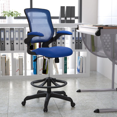 Mid-Back Mesh Ergonomic Drafting Chair with Adjustable Foot Ring and Flip-Up Arms