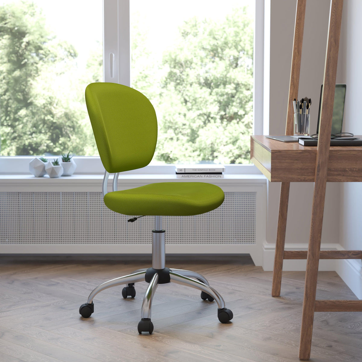 Apple Green |#| Mid-Back Apple Green Mesh Padded Swivel Task Office Chair with Chrome Base