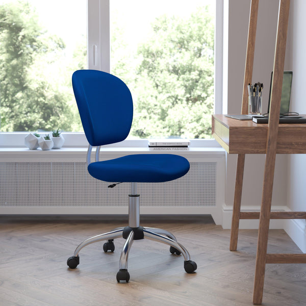 Blue |#| Mid-Back Blue Mesh Padded Swivel Task Office Chair with Chrome Base