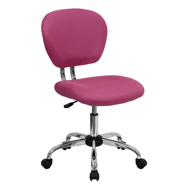 Pink |#| Mid-Back Pink Mesh Padded Swivel Task Office Chair with Chrome Base