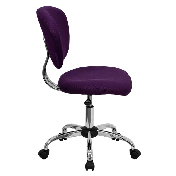 Purple |#| Mid-Back Purple Mesh Padded Swivel Task Office Chair with Chrome Base