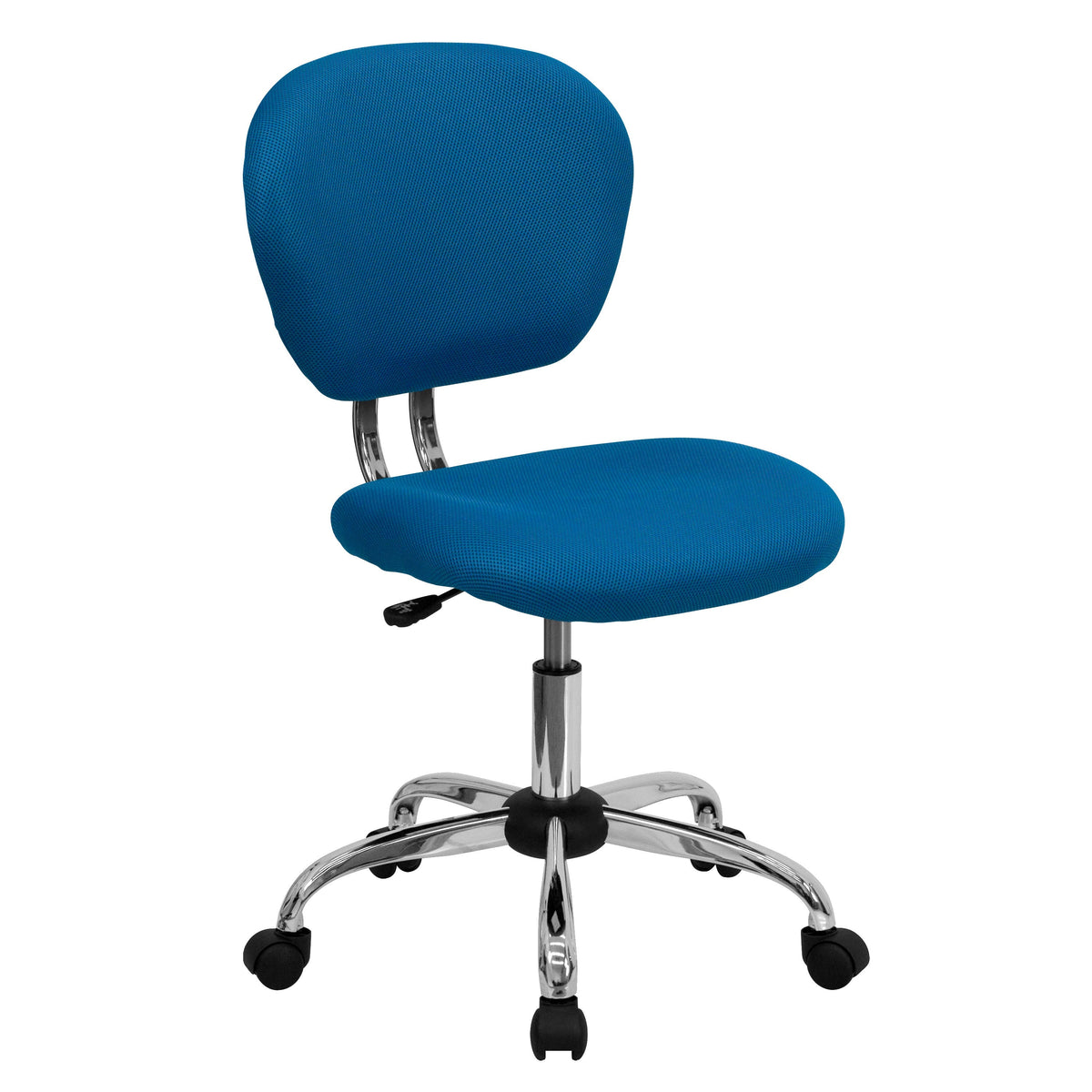 Turquoise |#| Mid-Back Turquoise Mesh Padded Swivel Task Office Chair with Chrome Base